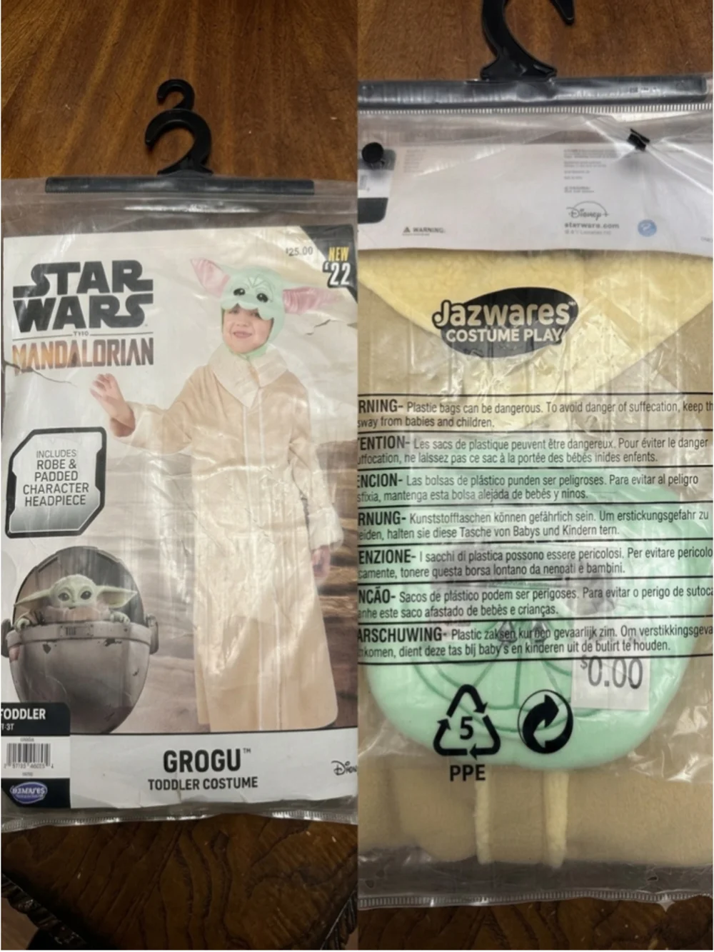 Baby Jazwares Star Wars Grogu Costume One Size Beige Green